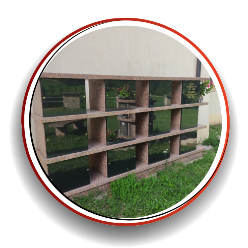 columbarium en grès noir et rose